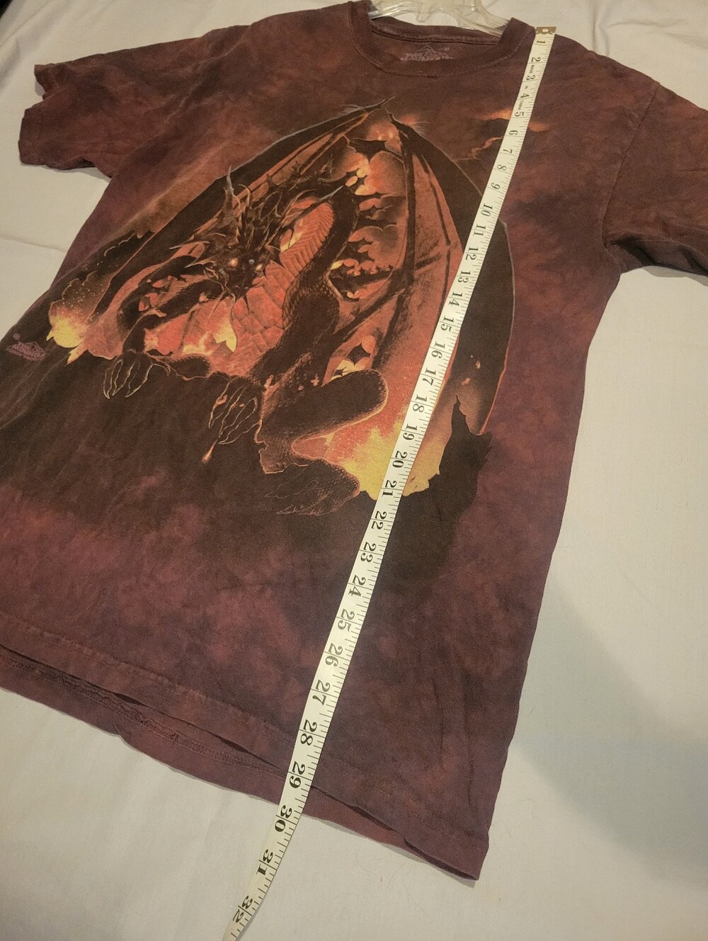 DnD Style Dragon Graphic Tee - Maroon/Burnt Orange Tie Dye - Picture 7 of 10